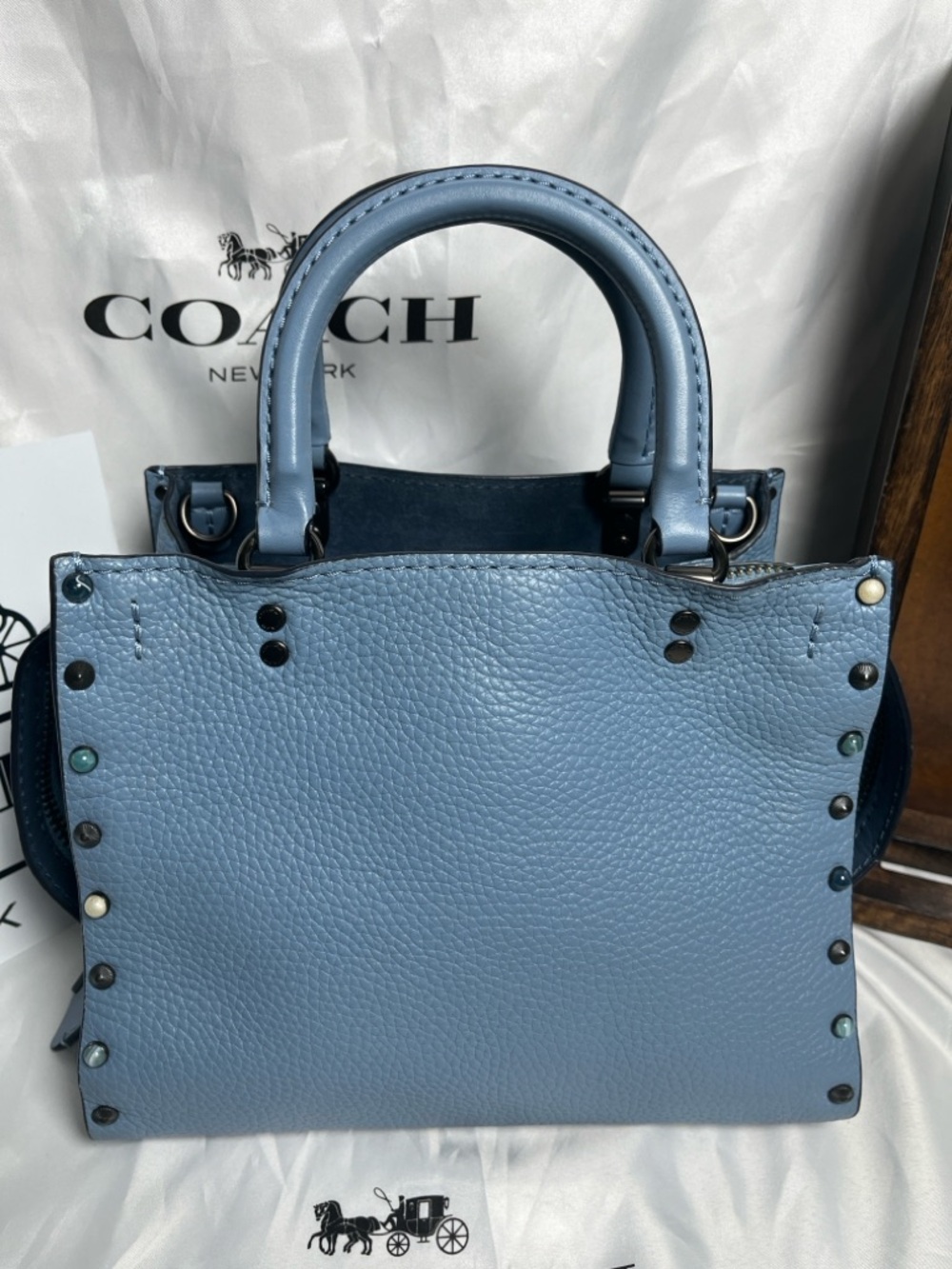 Coach 1941 Rogue 24 in Slate Blue w/ Rivets - Picture 2 of 13